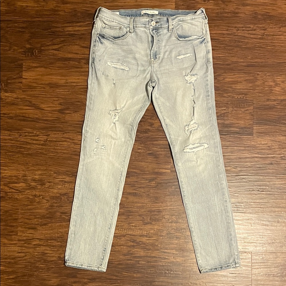 Pacsun Bryce Light Blue Distressed Skinny Jeans. Size 34 X32. Great Find!!